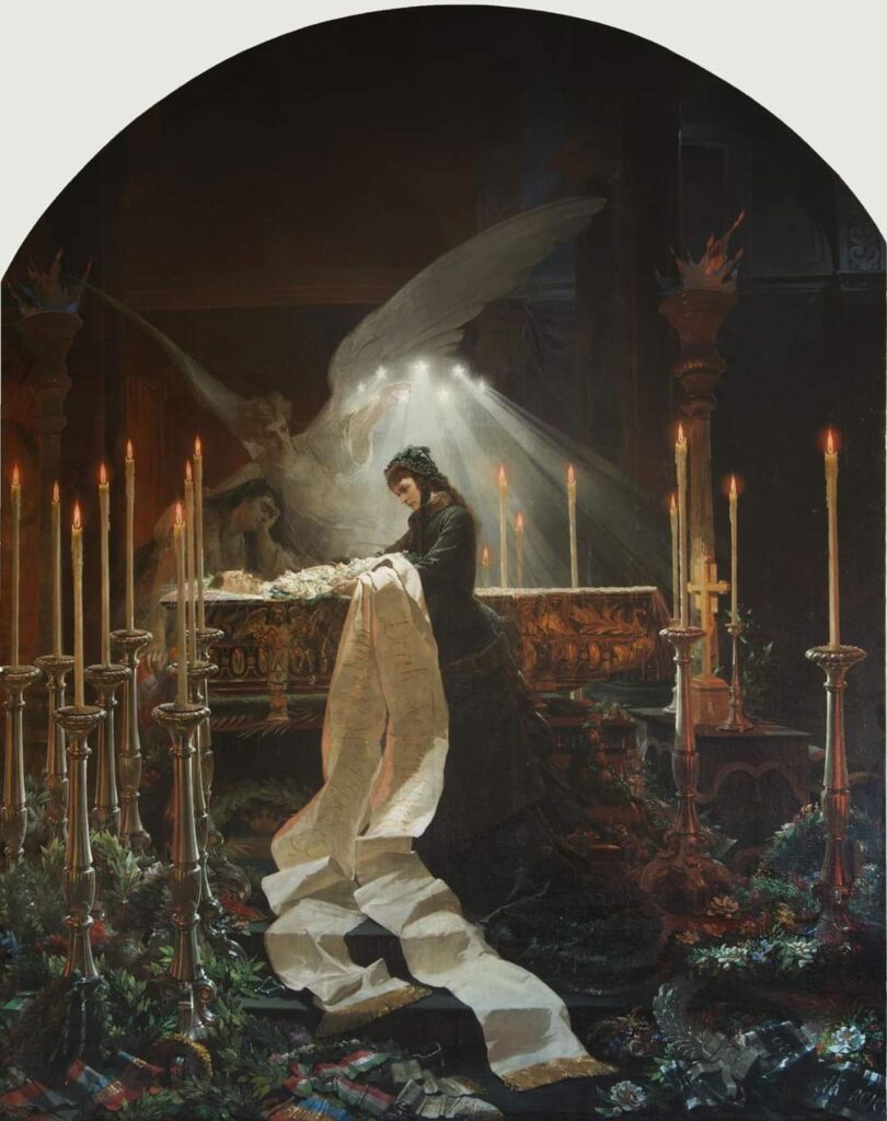 Deák Ferenc, „a haza bölcse” felravatalozása az Akadémia épületének előcsarnokában