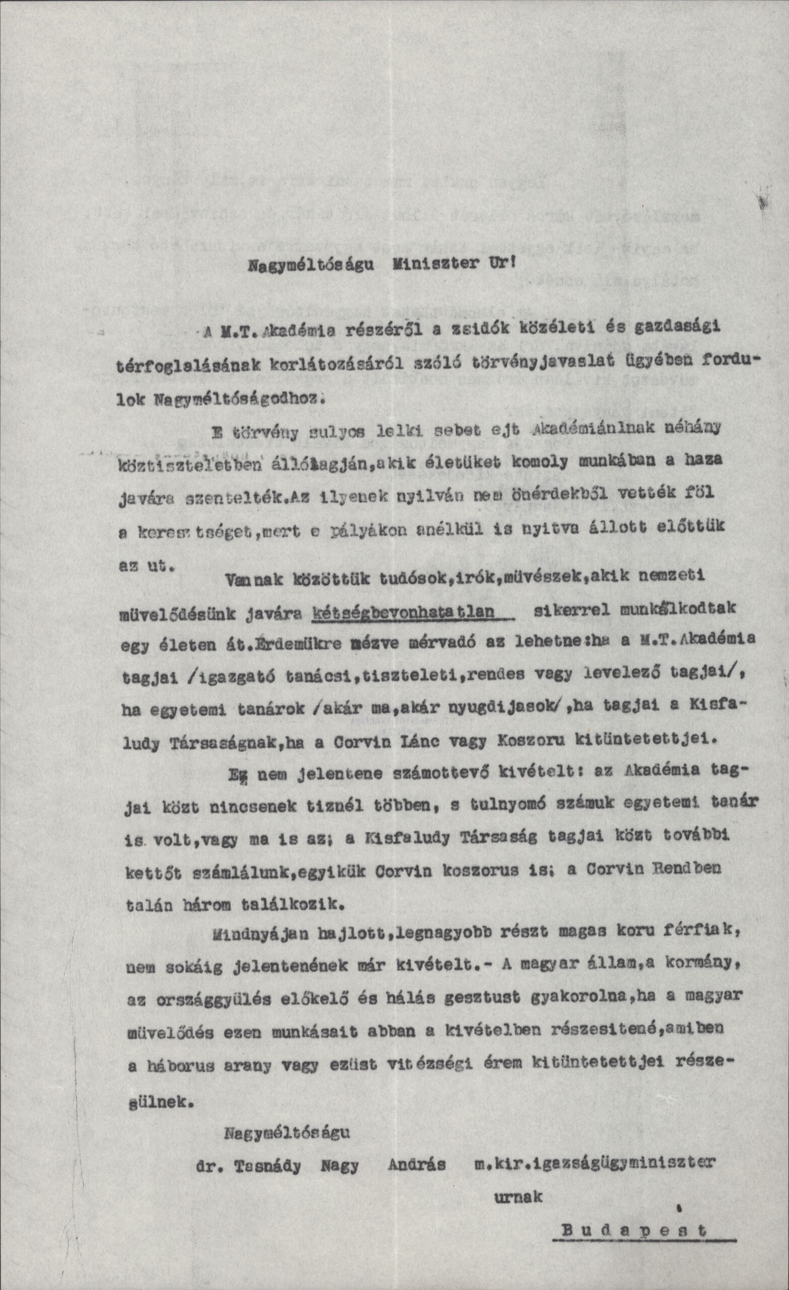Az Akadémia vezetői felemelik szavukat a második zsidótörvény rendelkezéseivel szemben