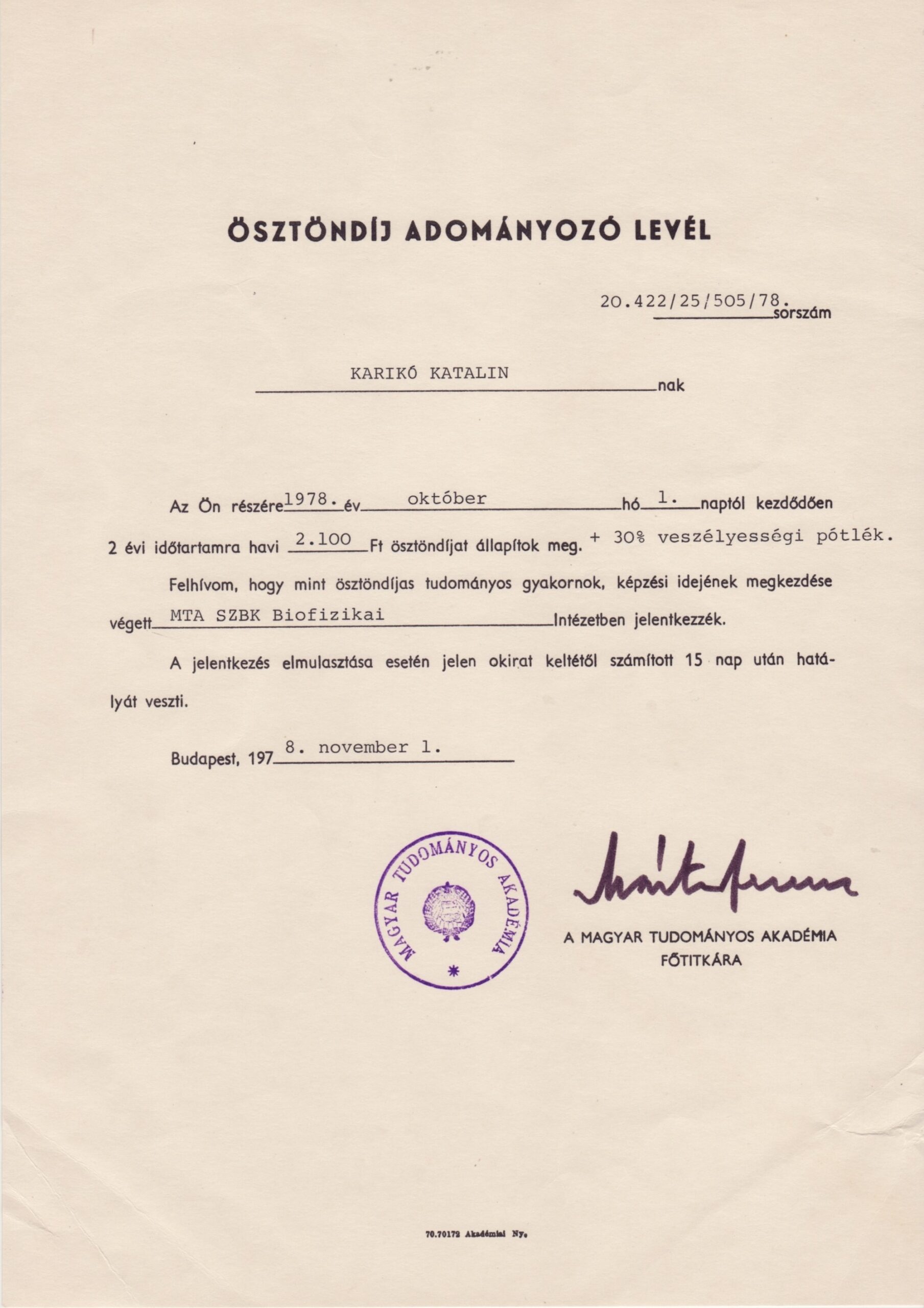 Az Akadémia Elnöksége tudományos gyakornoki ösztöndíjat létesít a fiatal kutatók támogatására